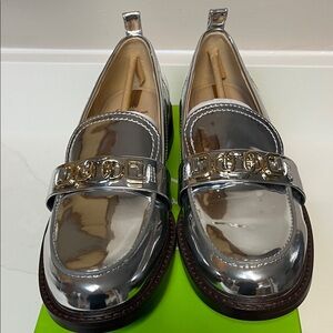 Sam Edelman Silver Loafers with Gold Accents